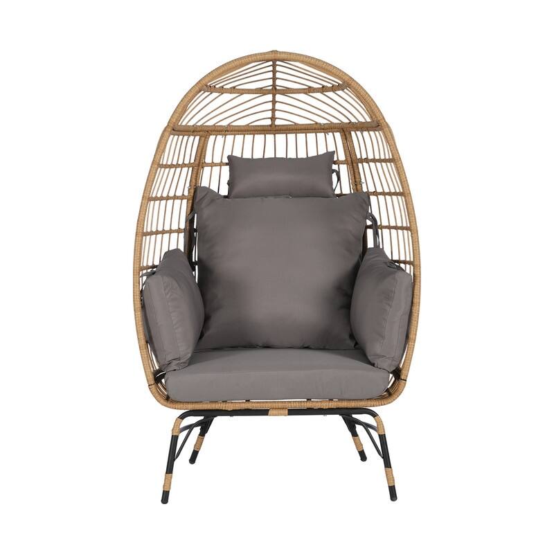 Wicker Egg Chair with Ottoman, Oversized Indoor Outdoor Lounger for Patio, Backyard, Living Room
