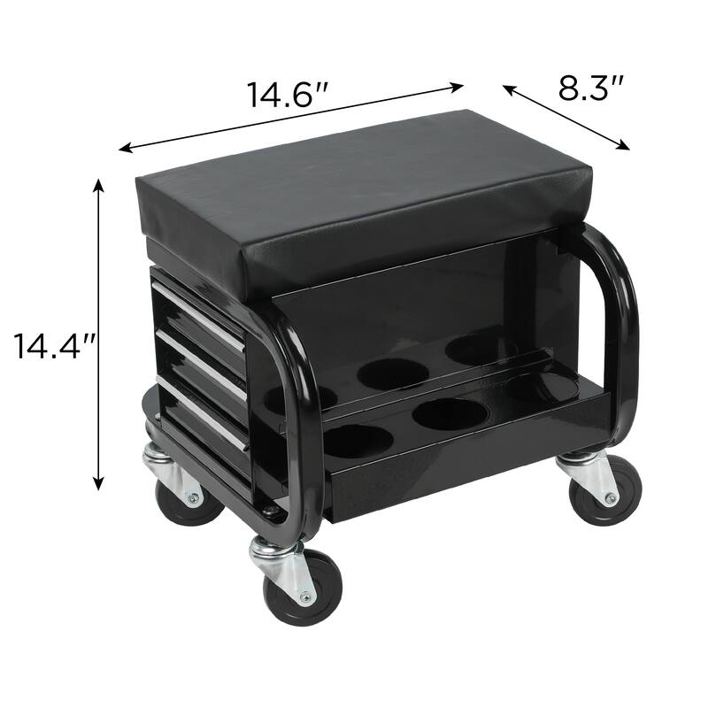 Mobile Creeper Stool with Tool Storage, 3-Drawer Rolling Garage Seat