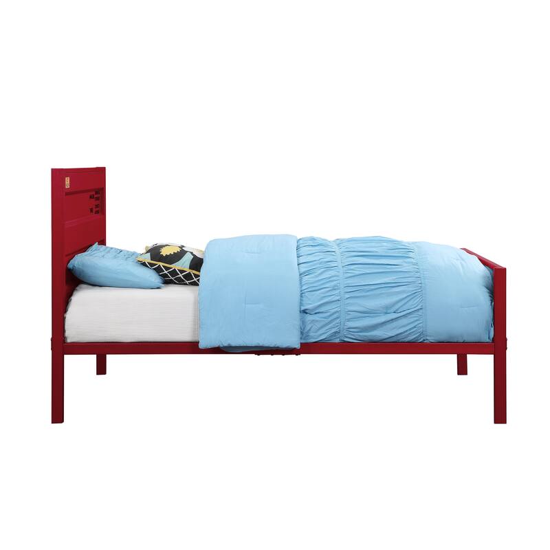 Full Bed with Cargo Red Finish, Metal Frame, Recessed Panels