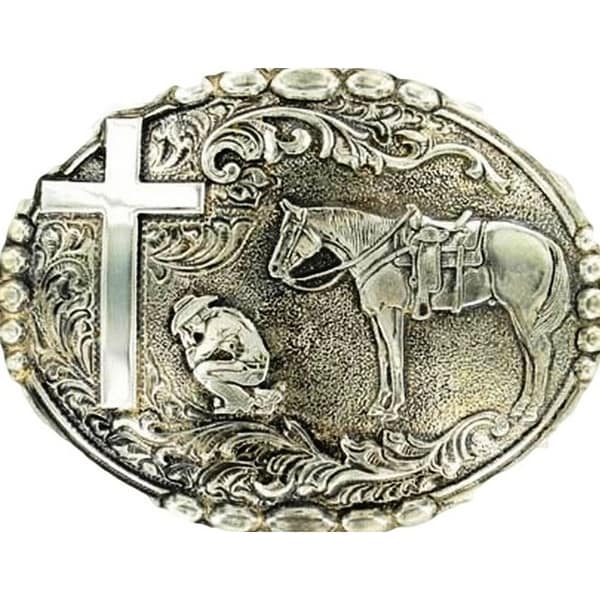 Shop Crumrine Western Belt Buckle Mens Cowboy Prayer Antique Silver - 3 x 3 3/4 - Free Shipping ...