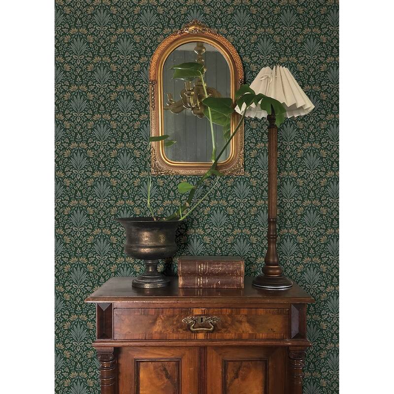 Chris Loves Julia x A-Street Prints Woodbury Evergreen Floral Damask Wallpaper