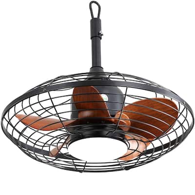 20 Inch Wet Rated Caged Ceiling Fan With Light and Remote Control Dimmable LED Chandelier