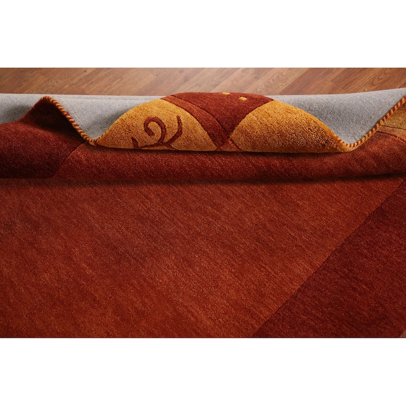 Orange Orange Gabbeh Indian Area Rug Handmade Wool Carpet - 5'3" x 7'7"
