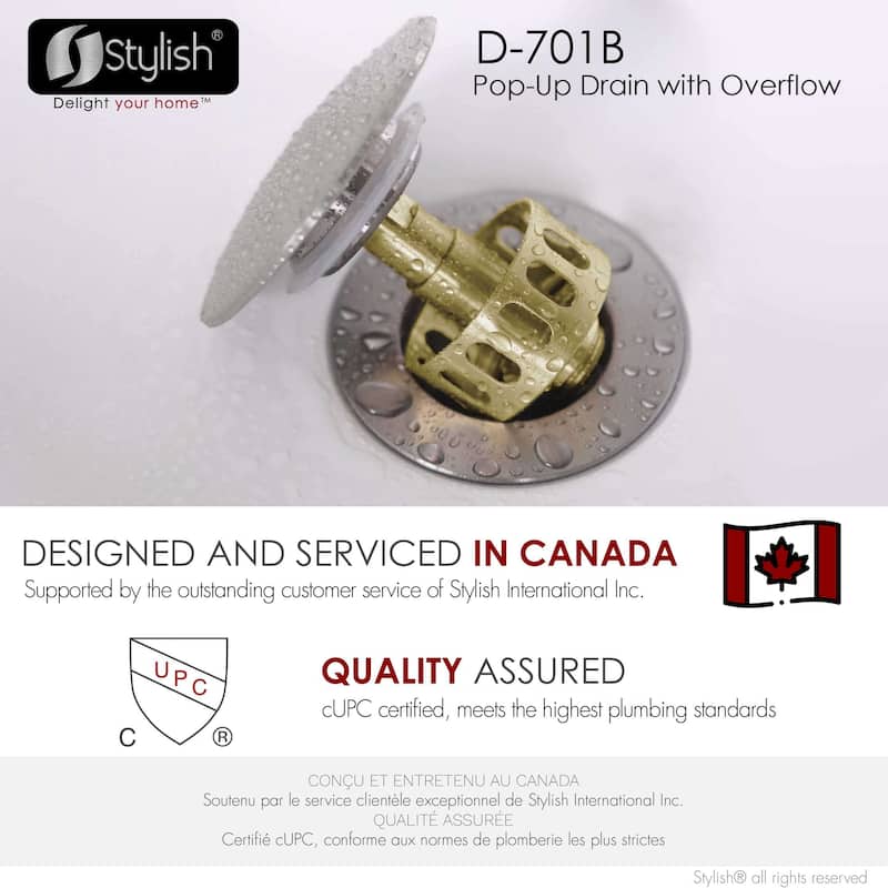 STYLISH Pop-Up Bathroom Sink Drain with Overflow D-701