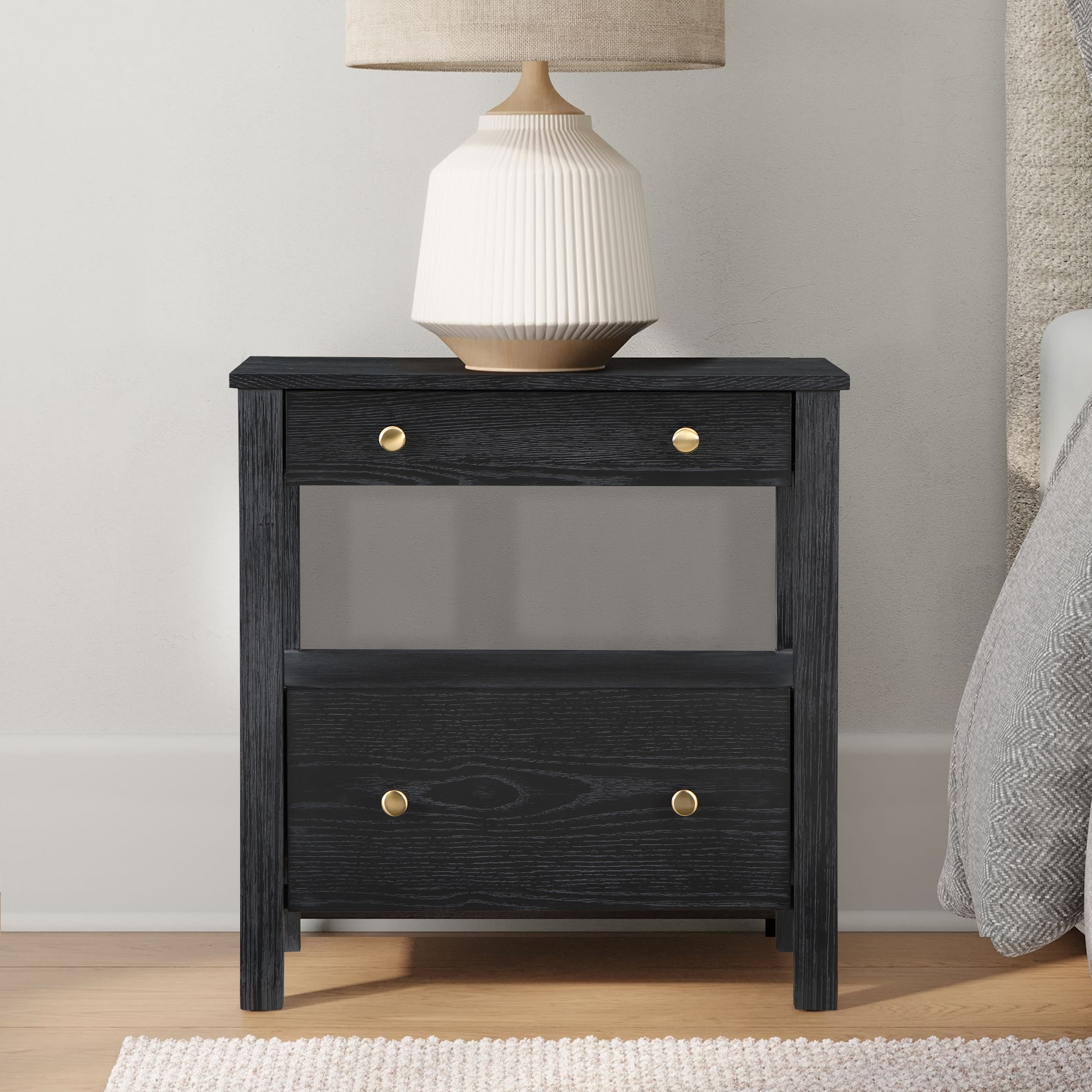 Denton Black 2-drawer Storage Nightstand
