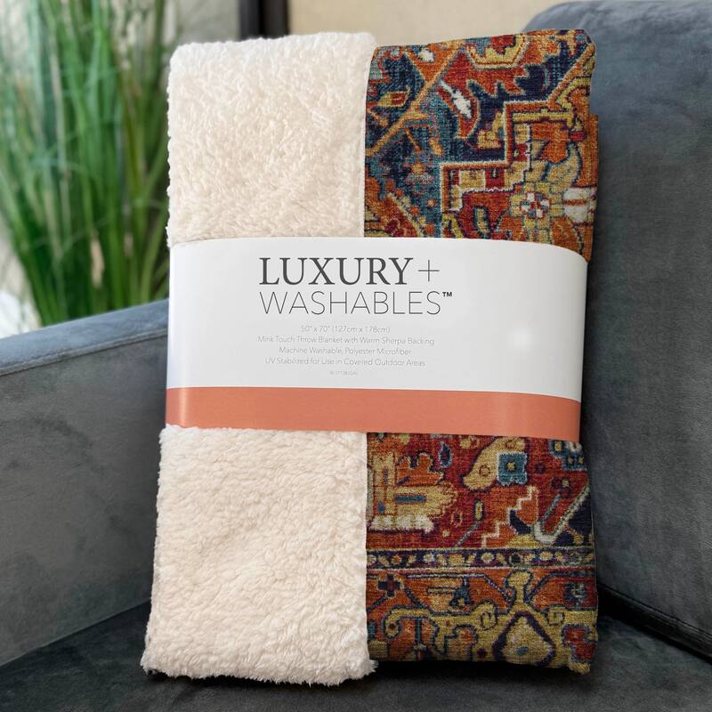 Premium Machine Washable Traditional Persian Sherpa Throw Blanket