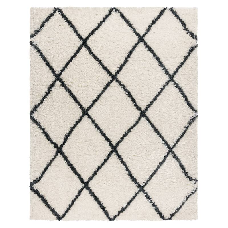Gertmenian Delos Flokati Diamond Ivory and Grey Plush Shag Area Rug, 4x6 - 4'3" x 5'5"