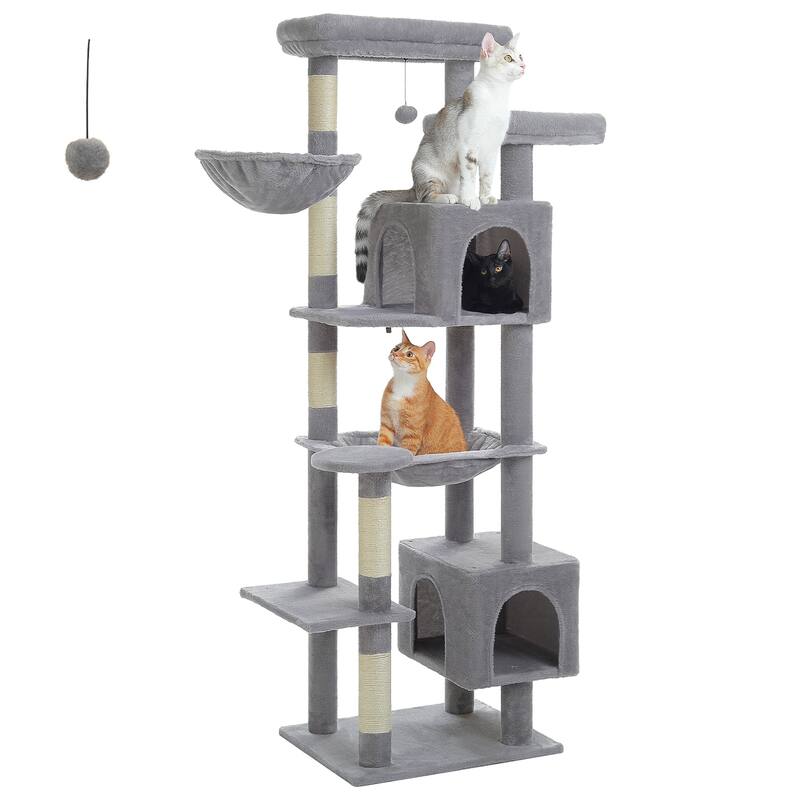 69" Tall Cat Tree Tower for Indoor Large Cats with Super Large Hammock, Scratching Posts, Condo House and Large Top Perch