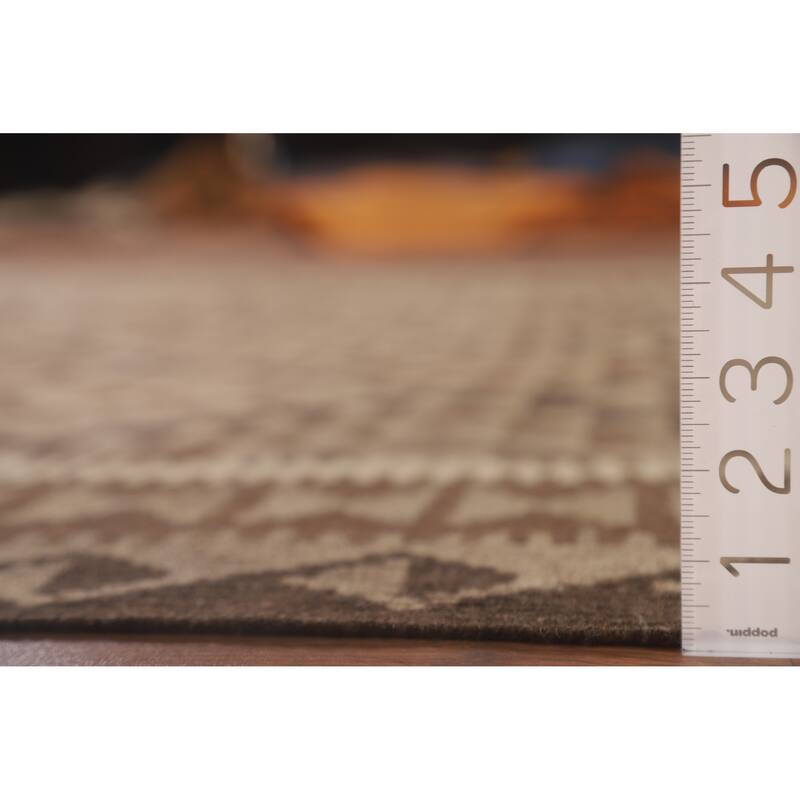 Hand Woven Oriental 100% Wool Carpet Southwestern Geometric Brown Kilim Area Rug - 9' 9'' X 6' 7''