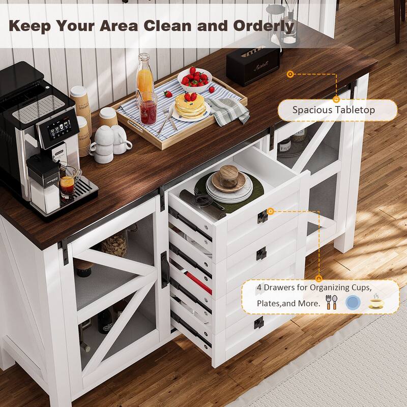 Meyreso Farmhouse Sideboard Buffet Cabinet Wood Coffee Bar Table with Storage for Kitchen