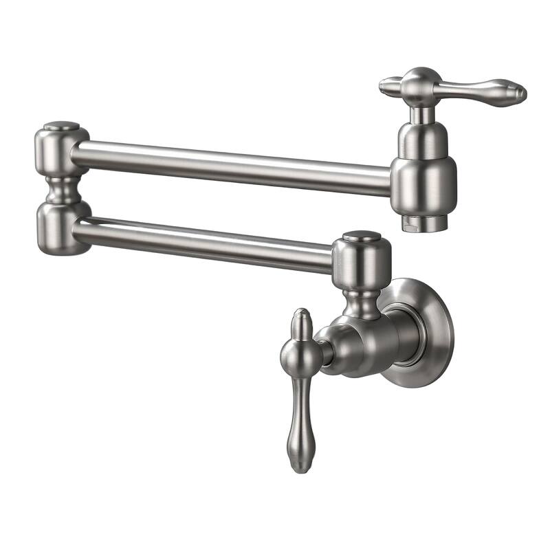 Pot Filler Faucet Commercial Wall Mount Kitchen Sink Faucet Modern Folding Stretchable Double Joint With Single Hole Two Handles - Brushed Nickel