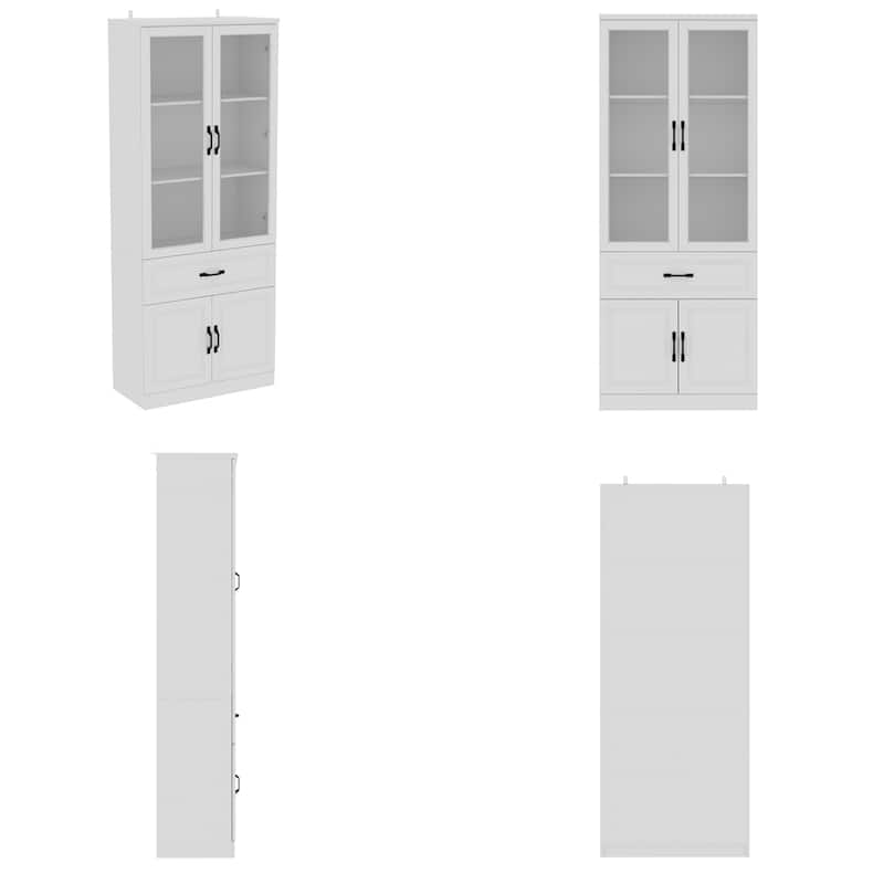 78.7" Large Combo Storage Cabinet Display Bookcase Glass Doors Pantry