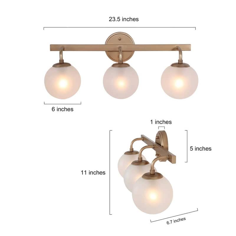 Siya Modern Gold Bathroom Vanity Light 3-light Wall Sconces with Frosted Glass Dimmable Light - L23.5"x W 6.5"x H 10.5"