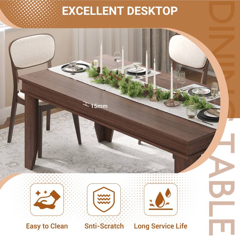 Farmhouse Dining Table for 6-8 People, 71 in Long Kitchen Tables with Wooden Sturdy Frame