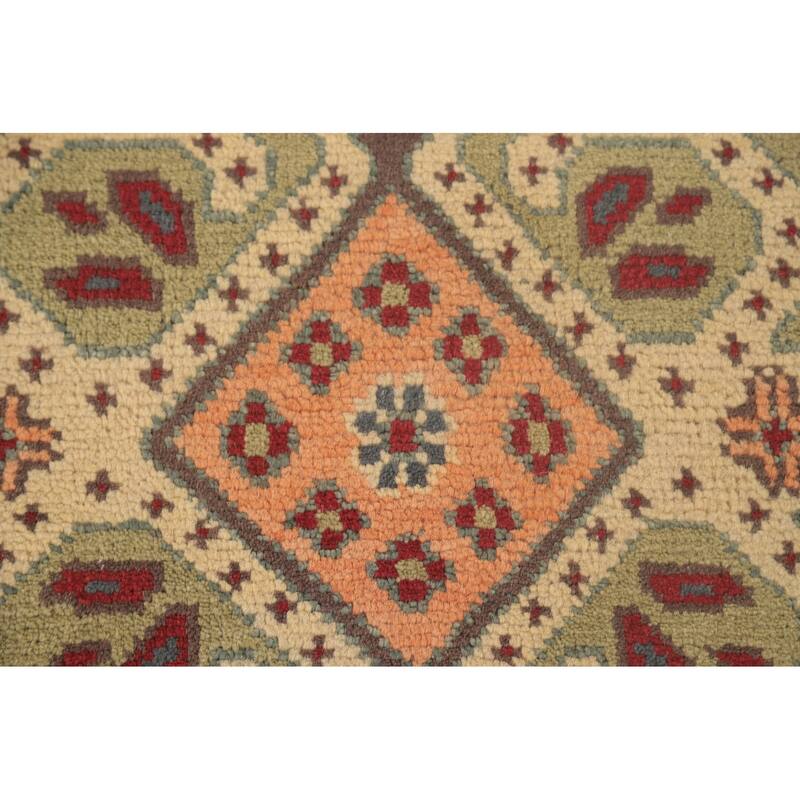 Geometric Kazak Area Rug Handmade Traditional Grey Wool Carpet - 7'9"x 9'9"