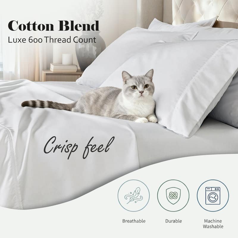 Superior Pandora Cotton Blend Embroidered 600 Thread Count Pillowcases, Set of 2