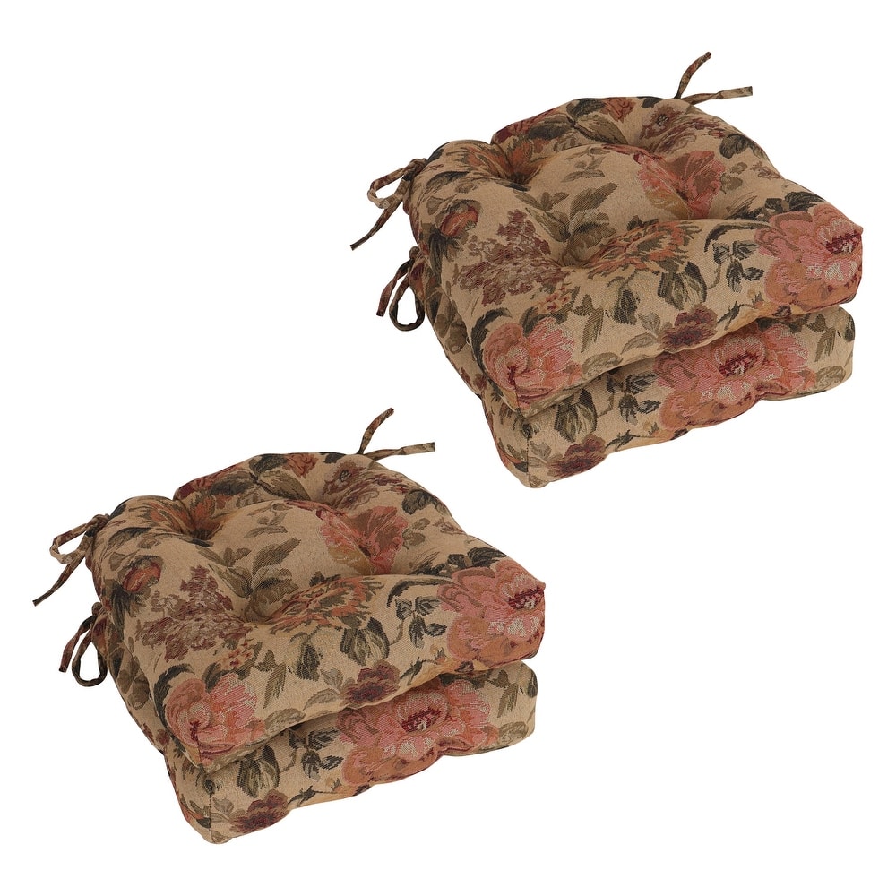 16-inch Rounded Back Woven Tapestry Tufted Chair Cushions (Set of 2 or 4) - 16 x 16