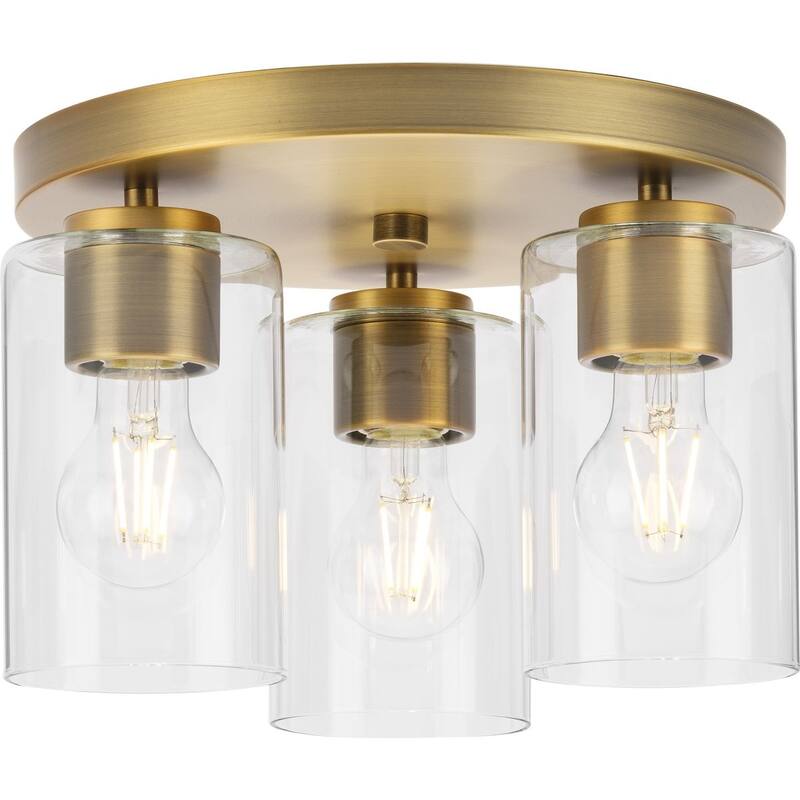 Cofield Collection 12 in. Three-Light Vintage Brass Transitional Flush Mount - 12 in x 12 in x 7.75 in