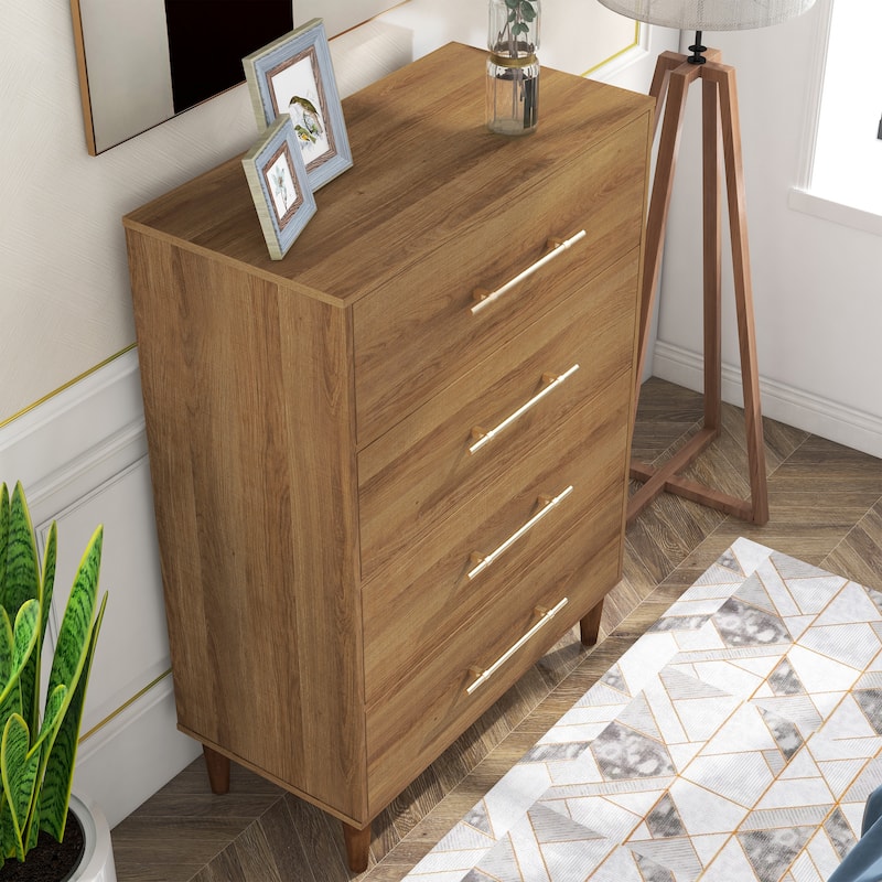 Quinset Mid-Century Modern Oak 4-Drawer Wood Vertical Dresser by Furniture of America