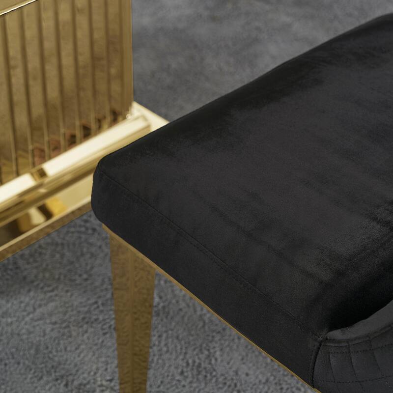Velvet Dining Room Chairs with Reticulate Texture Back and Metal Trim Top