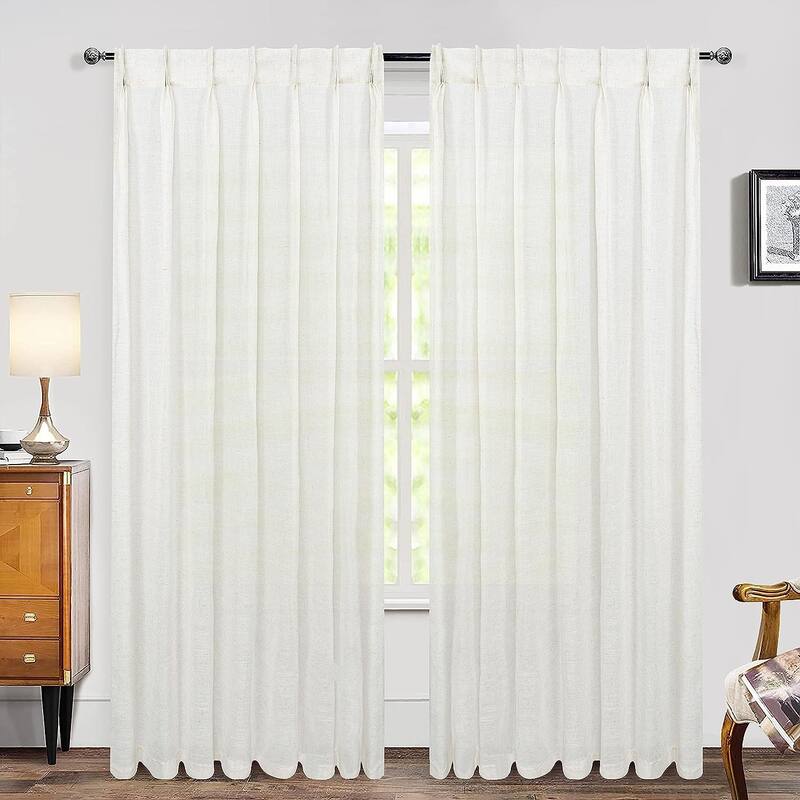 DriftAway Pinch Pleat Linen Textured Semi Sheer Solid Curtains Back Tabs - 50"Width×84“Length” - Light Linen