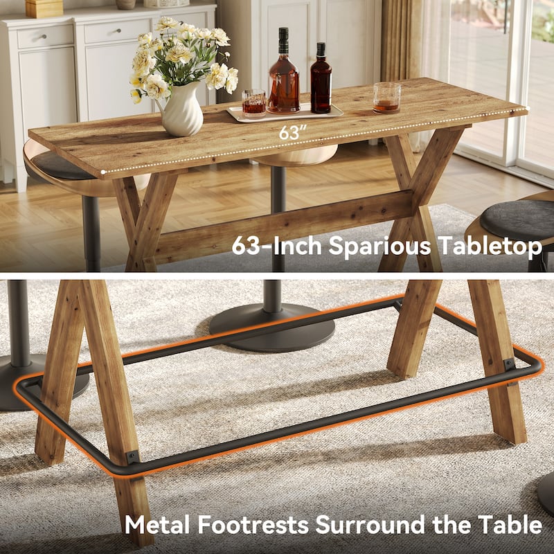 63" Solid Wood Bar Cocktail Coffee Pub Table