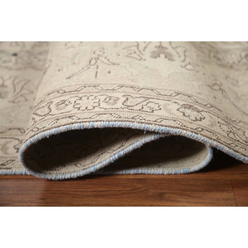 Hand Knotted Oriental 100% Wool Carpet Traditional Floral Beige & Ivories Tabriz Area Rug - 12' 8'' X 9' 9''