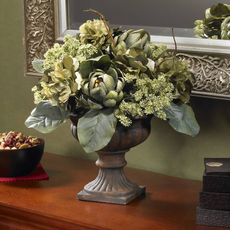 14" Artichoke Centerpiece Silk Artificial Flower Arrangement in Urn
