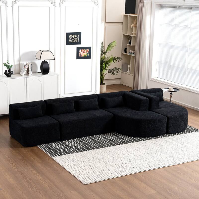 Convertible Sectional Sofa with 2 Curved Chaise Lounges, 143.7" Upholstered Sofa Free-combined Sofa Couch with 5 Back Pillows