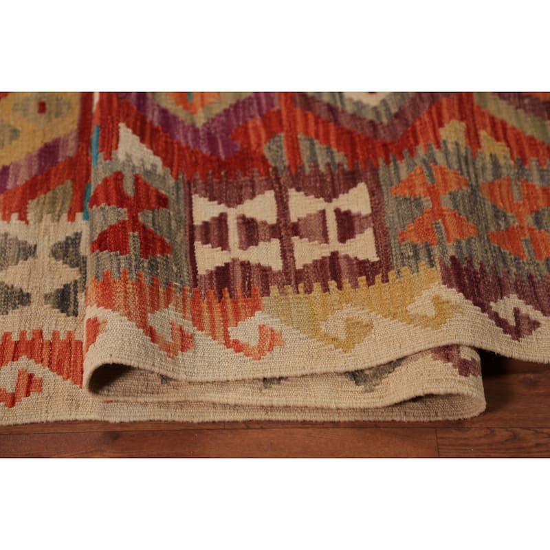 Geometric Kilim Reversible Area Rug Flatweave Bedroom Wool Carpet - 8'0"x 11'3"