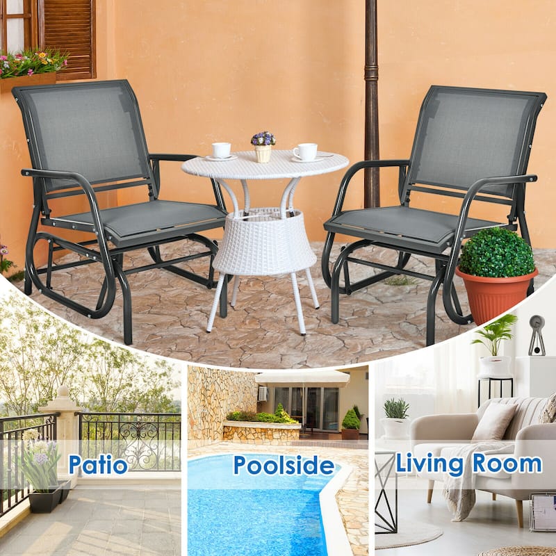2PCS Patio Swing Glider Chair Single Rocking Chair Yard Outdoor
