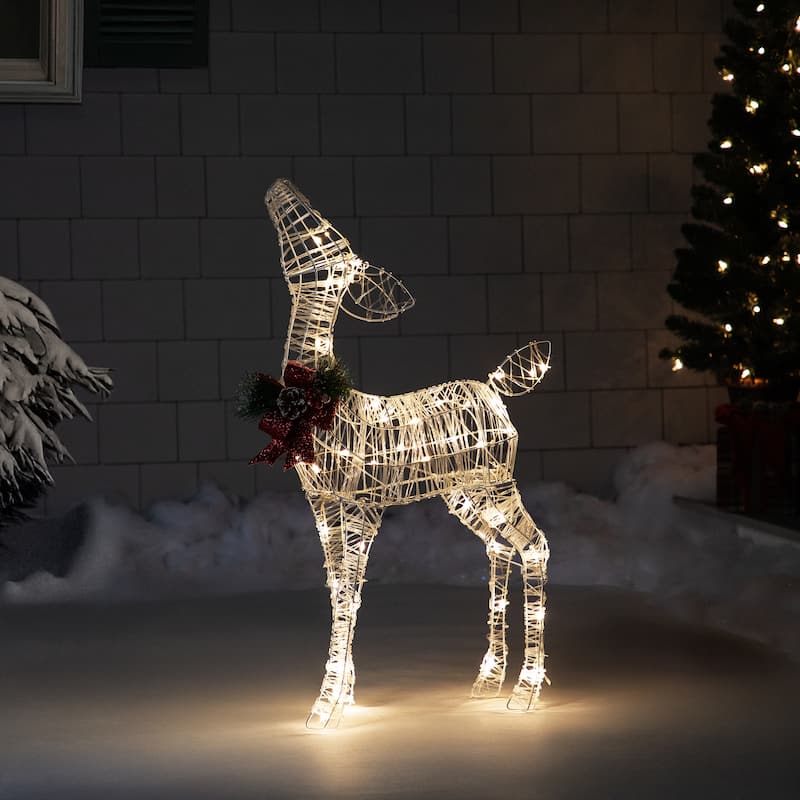 35" LED Lighted Reindeer with Bow Outdoor Christmas Decoration - White