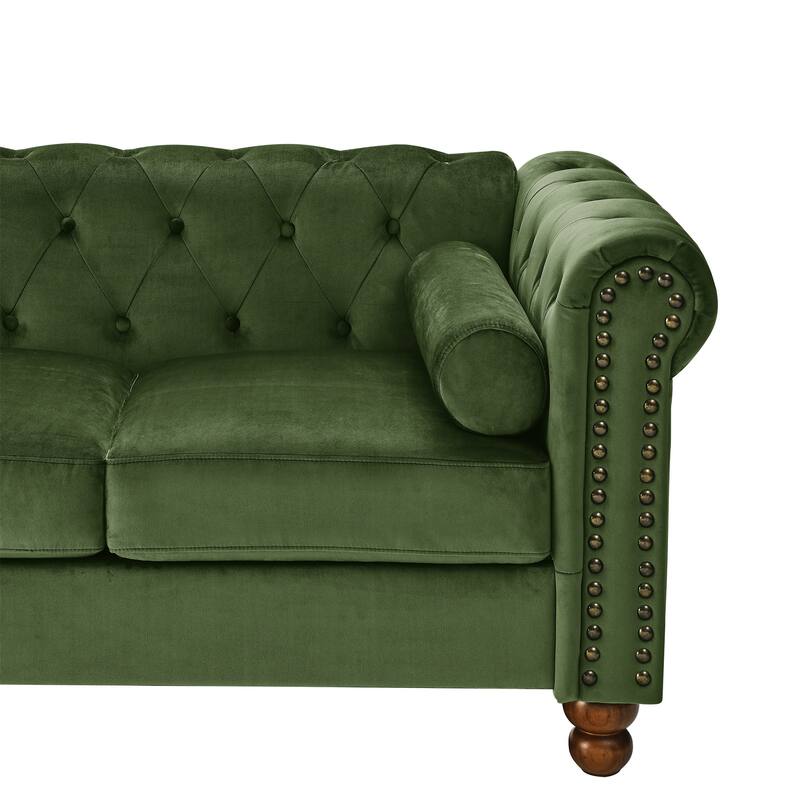 Velvet Chesterfield Loveseat, Button Tufted Upholstered 2 Seater Sofa, Sofa with Rolled Arms & Nailhead Trims聽