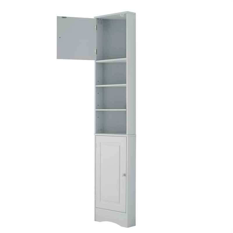 6-Tier Tall Narrow Corner Cabinet, Multi-Functional Bathroom Storage Cabinet, Floor Cabinet with 2 Doors & 3 Adjustable Shelves