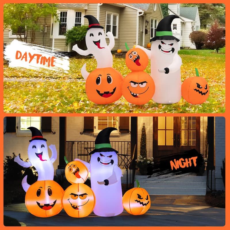 Gymax 6FT Halloween Inflatable Pumpkin & Ghost Combo Decor w/ LED &