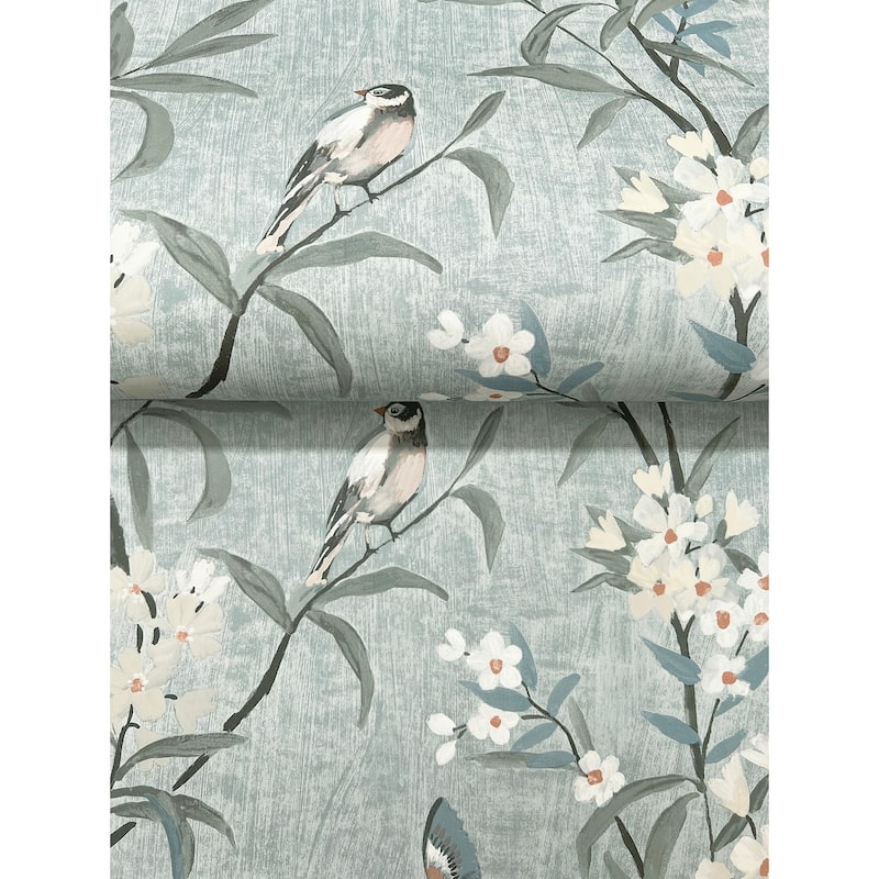 Chesapeake Tea Olive Blue Finch Frolic Wallpaper