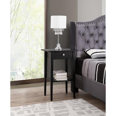 Black Nightstand 28x18x14 Contemporary Compact Bedside Table with Drawer, Durable Finish and Sleek Modern Appearance