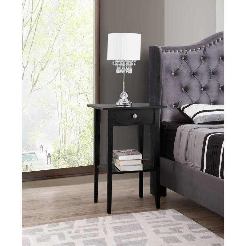 Modern 28-in Metal Hand Holder Single-Drawer Wood Tall Nightstand with Shelf - Black