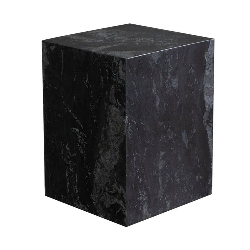 Rey Side End Table, 15 Inch Square Natural Black Marble Pedestal