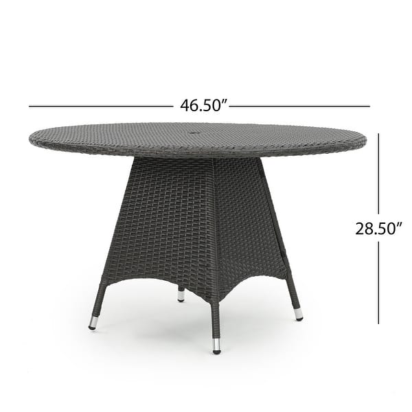 dimension image slide 0 of 2, Hillhurst Outdoor 5-piece Round Wicker Dining Set with Cushions & Umbrella Hole by Christopher Knight Home