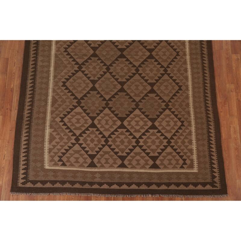 Hand Woven Oriental 100% Wool Carpet Southwestern Geometric Brown Kilim Area Rug - 9' 9'' X 6' 8''