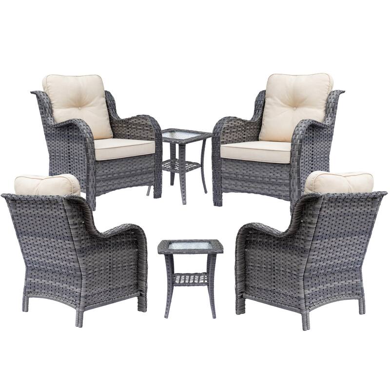6 Piece Outdoor Wicker Rattan Patio Conversation Furniture Chairs Sets