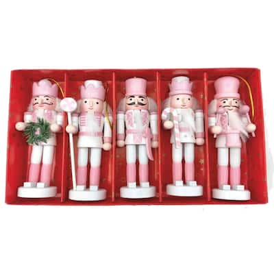 5" Pink & White Nutcrackers, Set of 5