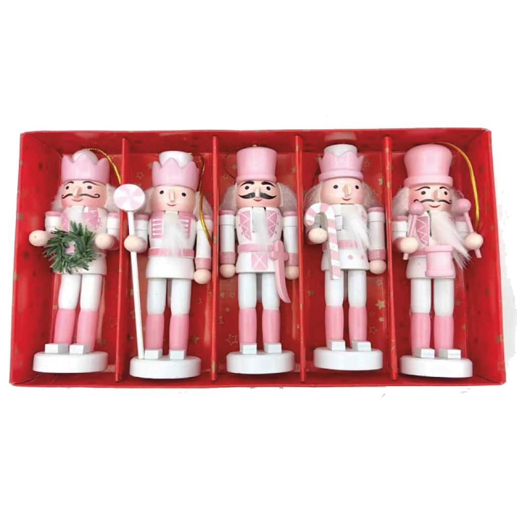 5" Pink & White Nutcrackers, Set of 5