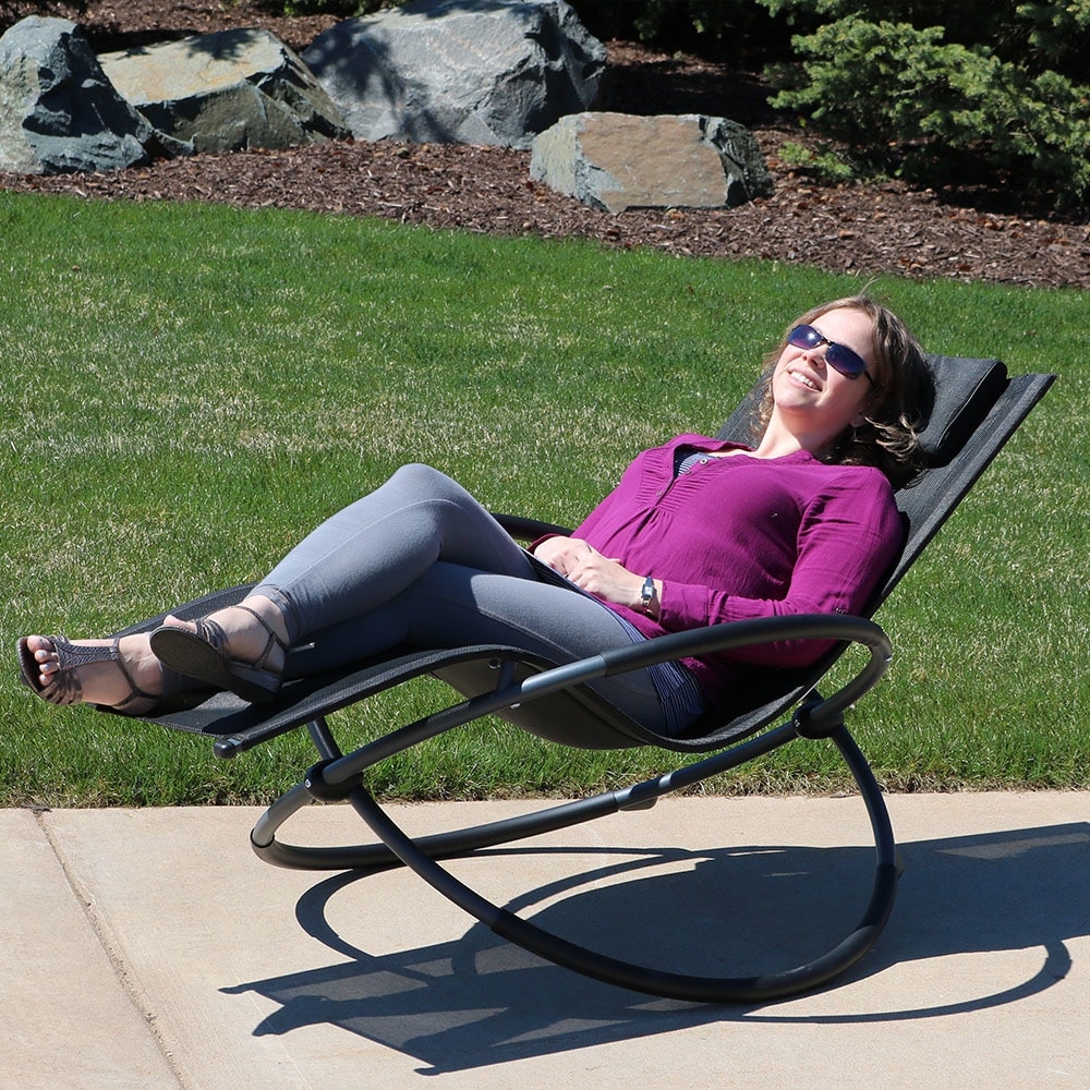 Sunnydaze Orbital Folding Zero Gravity Rocking Lounger w Pillow