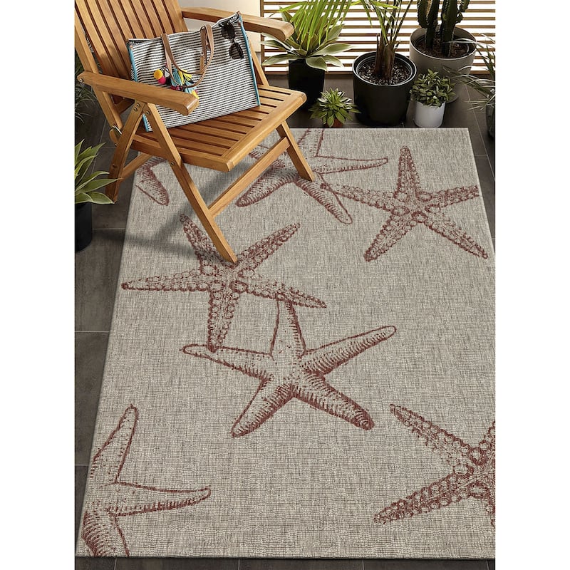 Sevita Starfish Indoor/Outdoor Rug - 7'9" x 9'5" - Coral/Beige