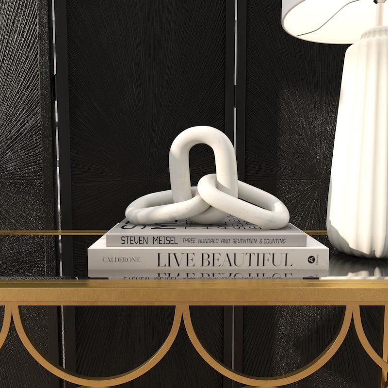 Luxe White Marble Geometric 2 or 3 Link Chain Sculpture