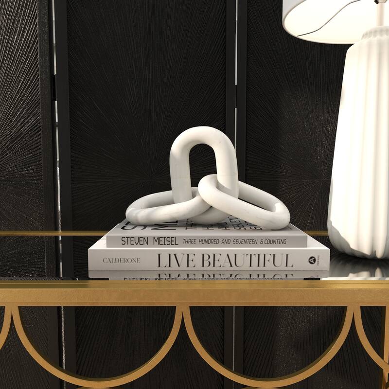 Marble Chain Handmade Geometric 2 or 3 Link Decorative Sculpture - White - Roche River Decor