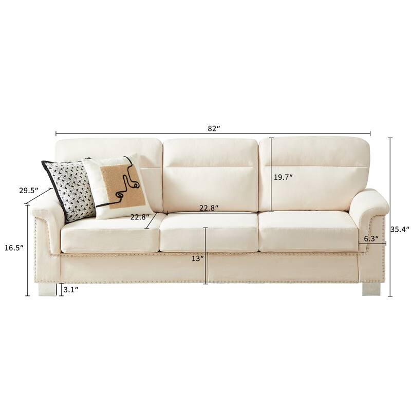 82 Inch Modern 3 Seater Sofa with Snowfleece Fabric, Compressed Upholstered Couch for Living Room Bedroom