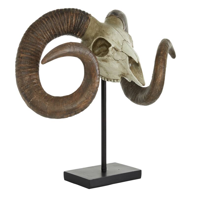 Brown Polystone Skull Ram Decorative Sculpture